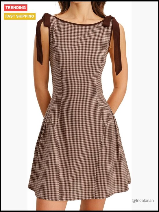 Dresses & Skirts - Women's Plaid Boat Neck A-Line Midi Dress - Vintage Fit & Flare Dress